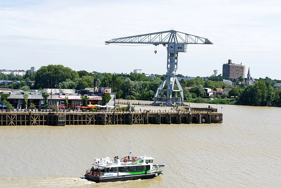 Grue Titan grise et Navibus sur la Loire à Nantes