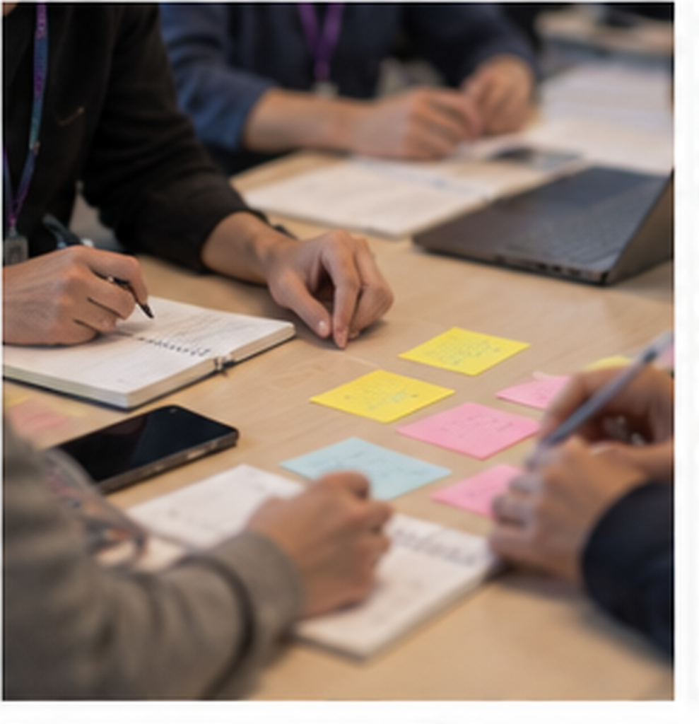 Échange entre collaborateurs autour d’une table pour discuter des besoins métier et des usages Data & IA.