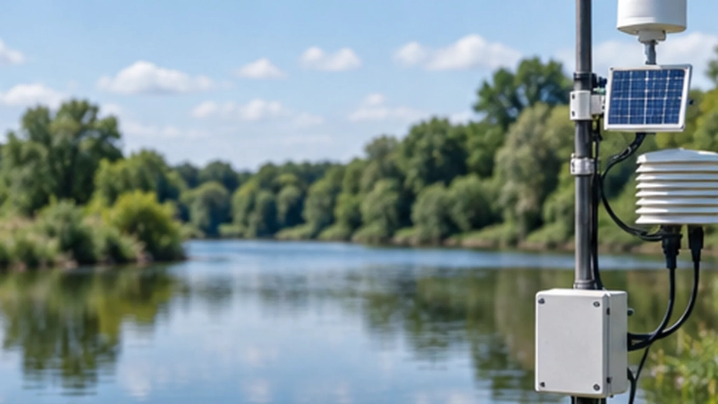 Une station de mesure environnementale installée au bord d’un cours d’eau.