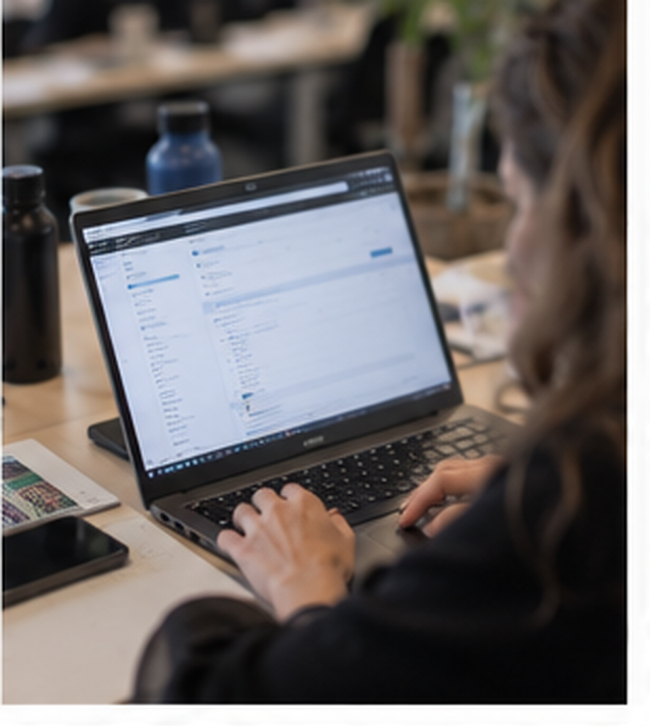 Plan rapproché d’un ordinateur portable utilisé pour saisir des informations dans une application métier.
